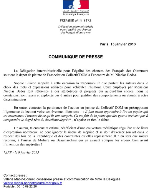 communiqué de presse 15012013